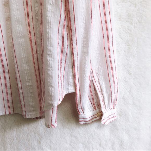 LOFT Red & White Striped Long Sleeve Button Shirt - Picture 3 of 8
